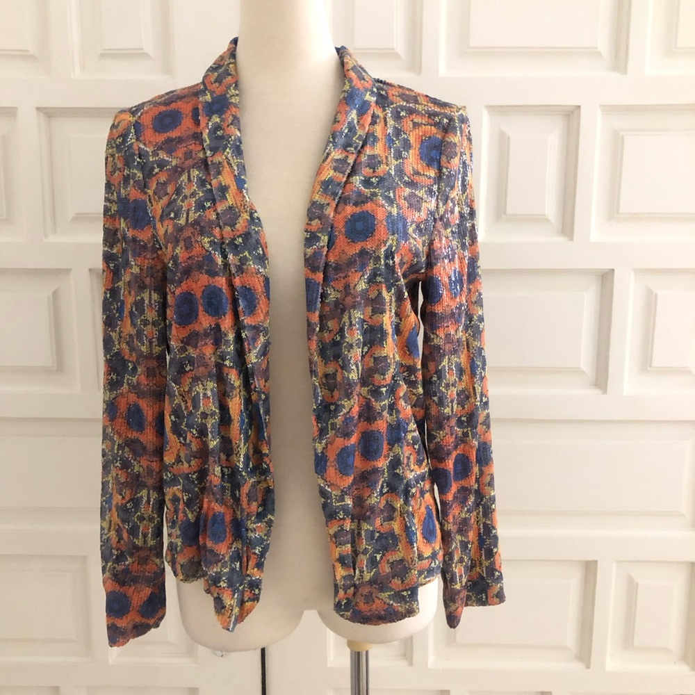ZARA Sequin Blazer Woman's Size Medium Open Drape Front Jacket Lined